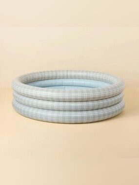 Hearth & Hand Light Green, Blue, & Cream Plaid Inflatable Kids Pool 18x66 NWT